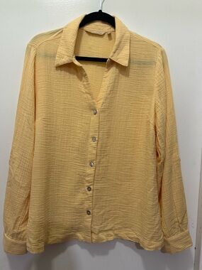 Soft Surroundings Butter Yellow Cotton Gauze Buttoned Down Shirt SzL